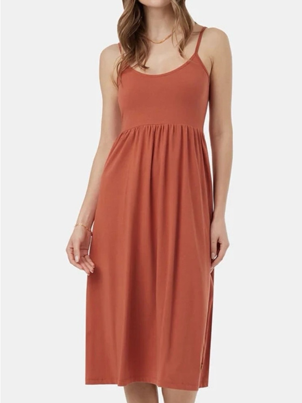 Old Navy Burnt Orange Tank Midi Dress with Criss-Cross Spaghetti Straps